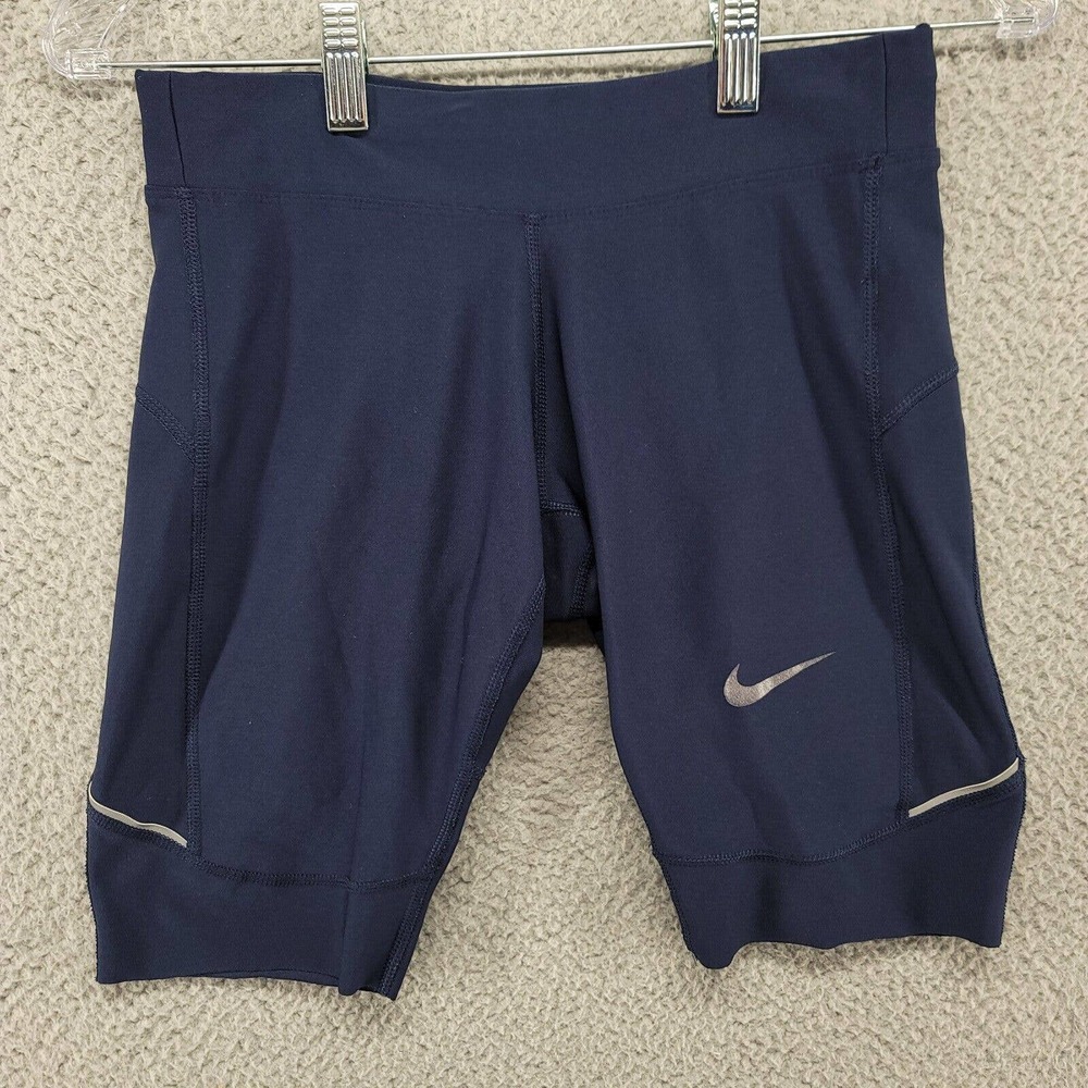 Nike Dri-Fit shorts Womens‎ Small running gym bike shorts blue Swoosh logo